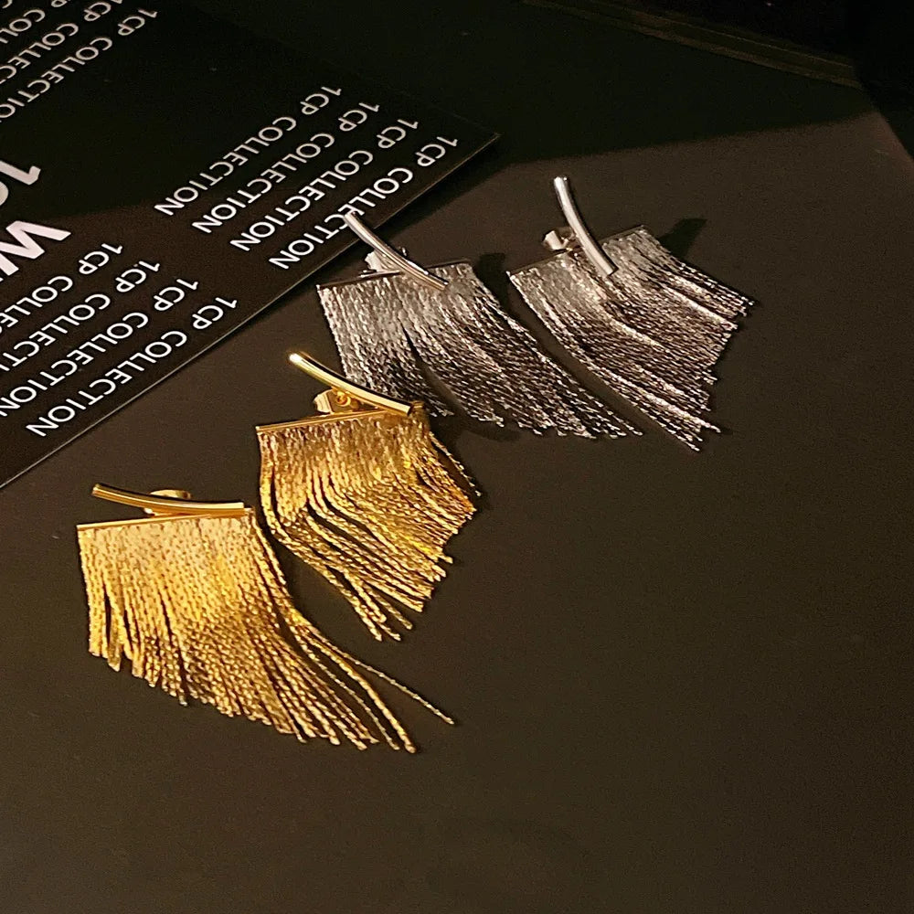 Bling Gold Tassel Dangle Earrings for Women