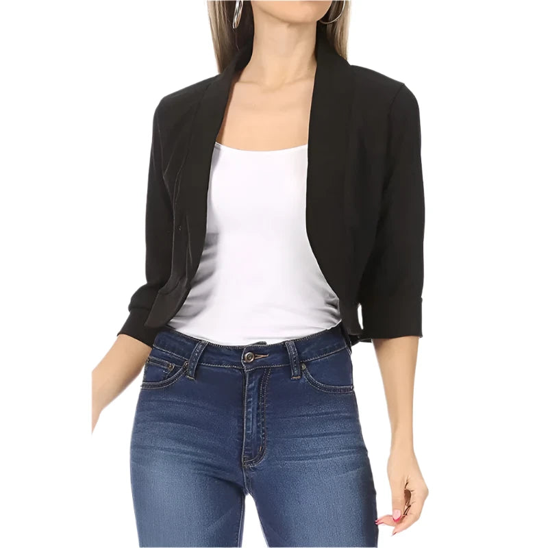 Plus Size 5XL Women's Cropped Bolero Cardigan – 3/4 Sleeve Open Stitch Shrug, Casual Streetwear.