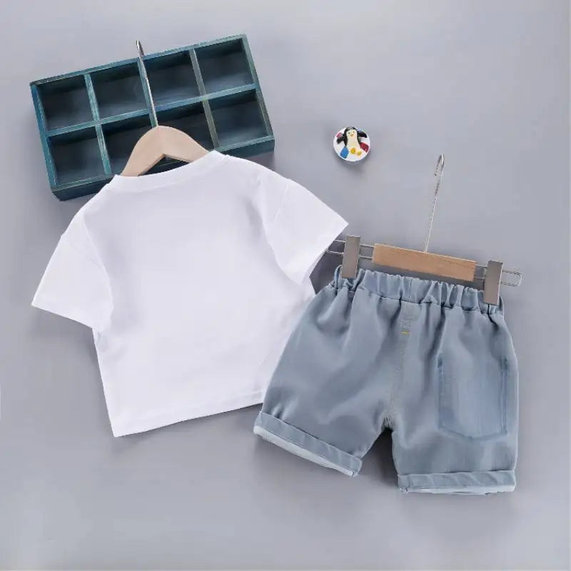 Summer Cotton 2-Piece Baby Outfit: Tee & Denim Shorts