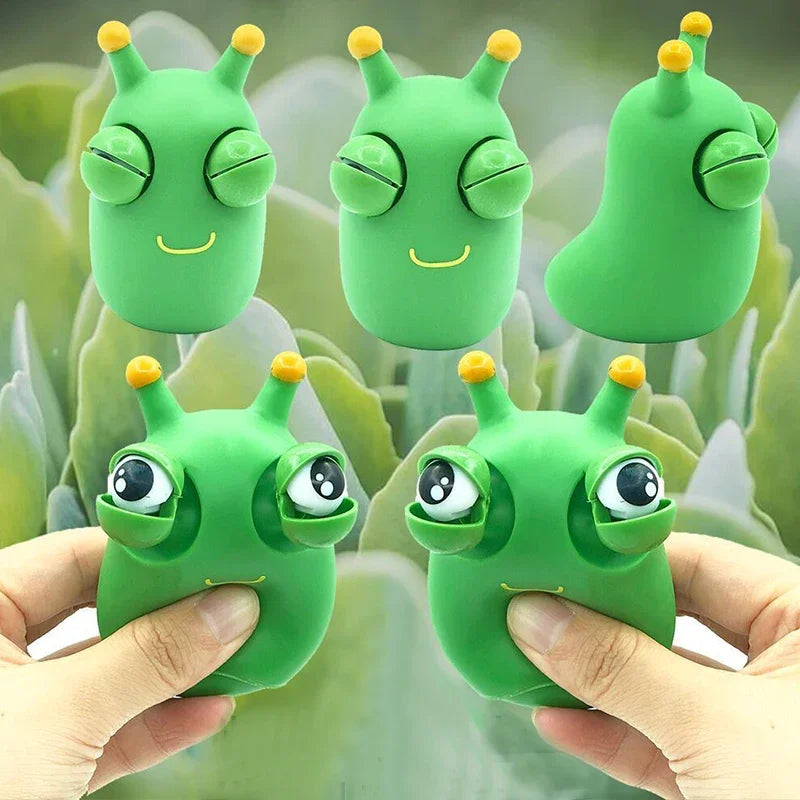 Green Eye Caterpillar Squeeze Toy – Funny Stress Relief Pinch Toy for Adults and Kids