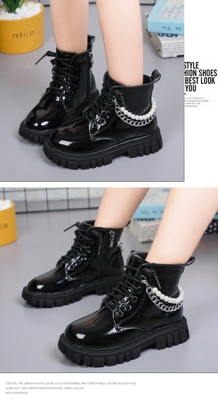 Girls' Beaded Waterproof Short Boots – Non-Slip Outdoor Shoes