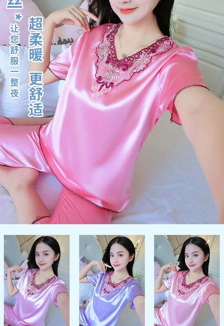 Plus Size 3XL Satin Pajama Set - Women's Casual Sleepwear (2 Pieces)