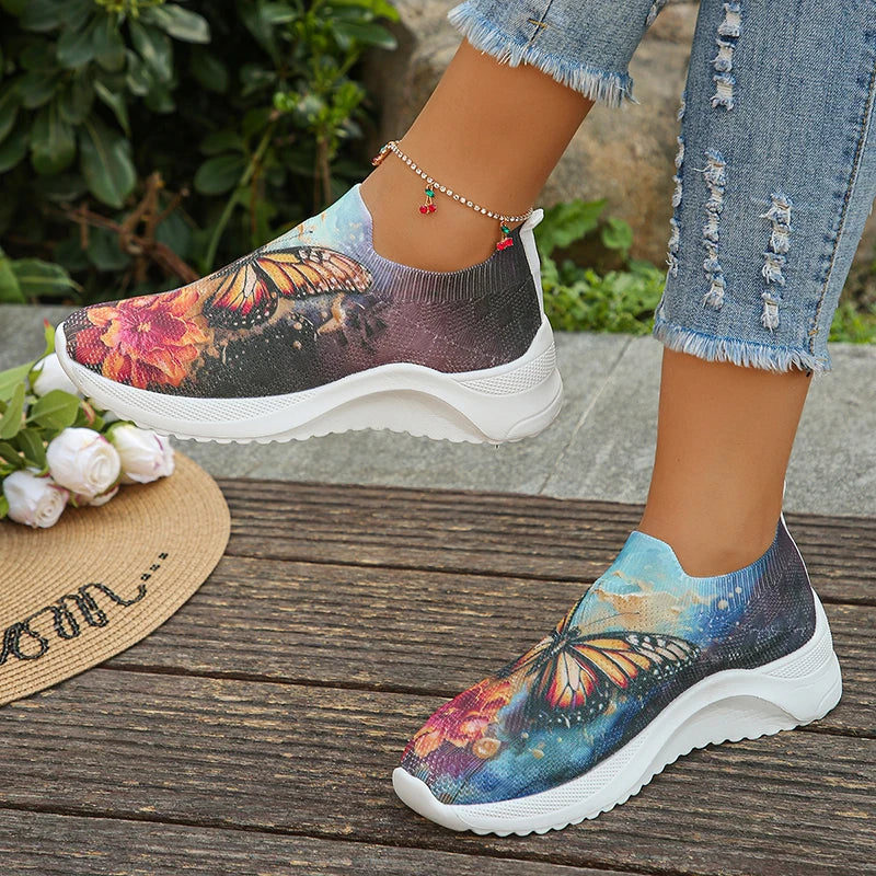 Printed Knitted Slip-On Mesh Sneakers - Women's Lightweight Summer Flats 2024
