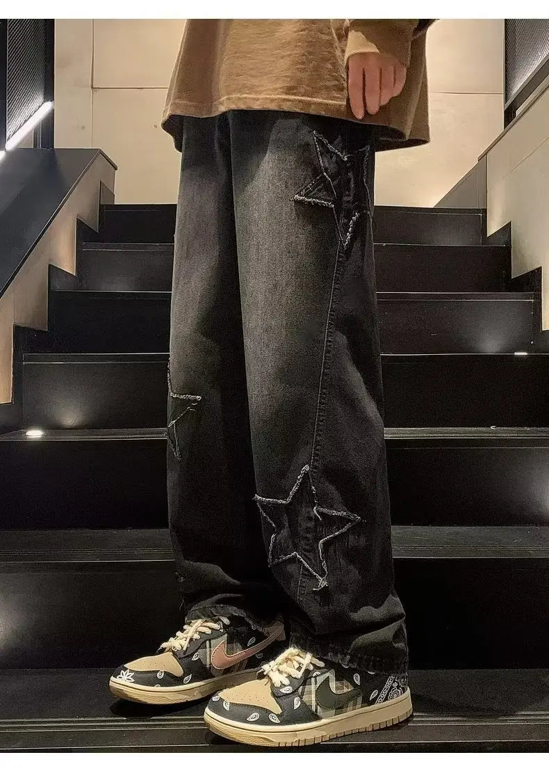 Hip Hop Embroidered Baggy Jeans - Men's Fashion Trousers