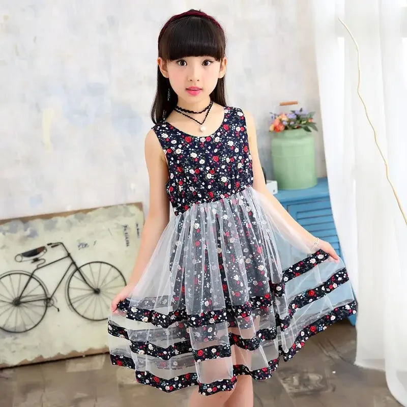 2024 Girls' Mesh Summer Dress – Fashionable Flower Dress for Ages 3-12