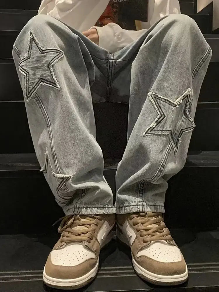 Hip Hop Embroidered Baggy Jeans - Men's Fashion Trousers