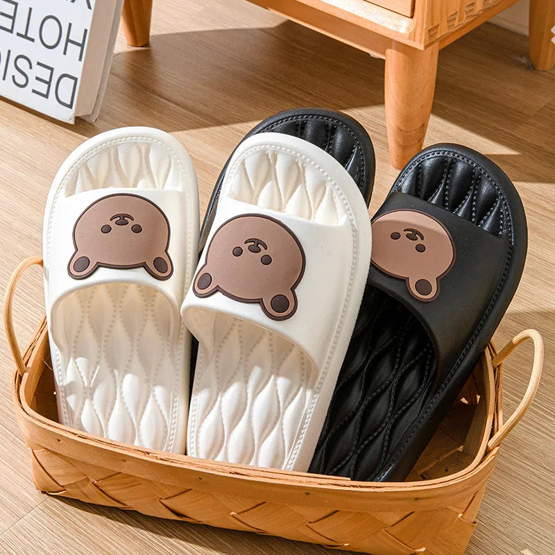 New EVA Slippers - Men & Women Cartoon Bear Sandals with Thick Soles, Non-Slip Bathroom and Casual Indoor/Outdoor Wear