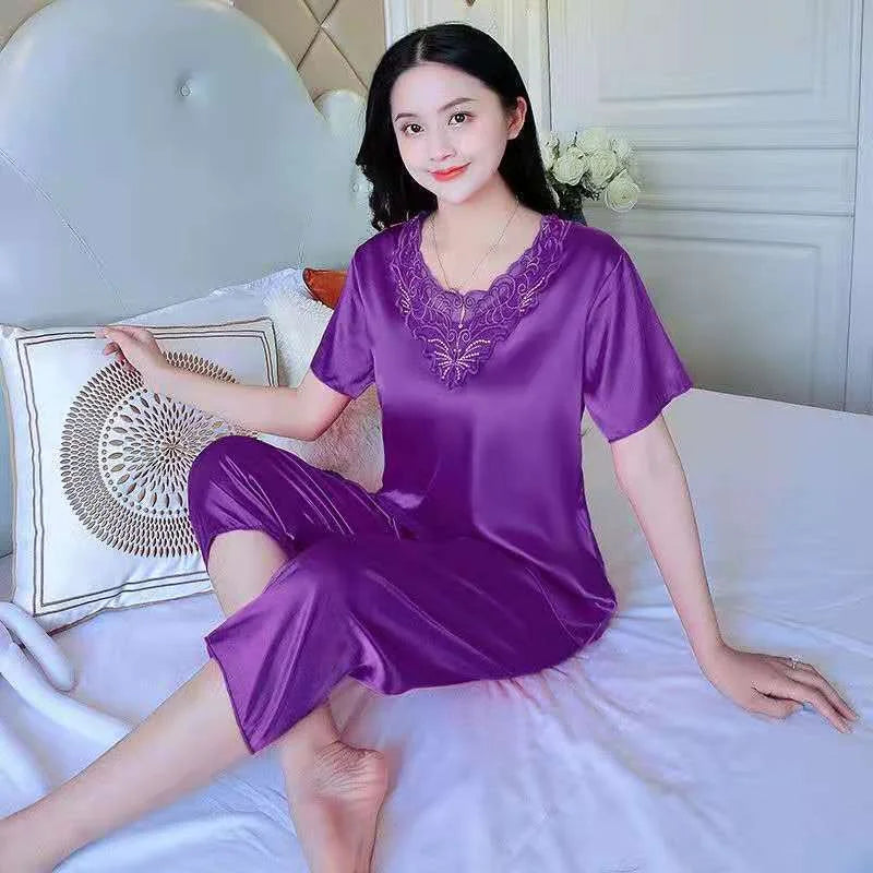 Plus Size 3XL Satin Pajama Set - Women's Casual Sleepwear (2 Pieces)