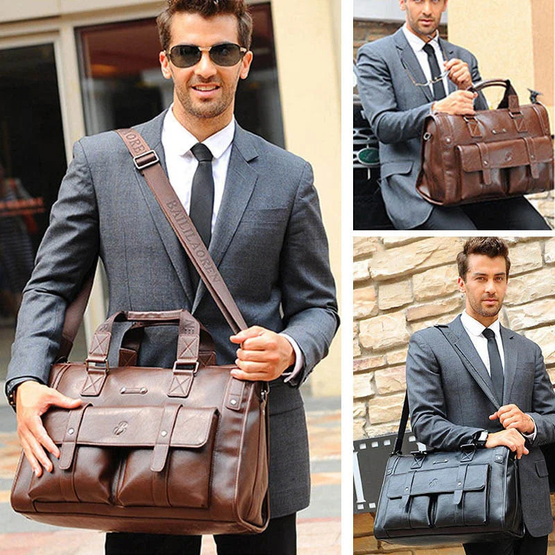 Large Capacity Men Leather Brown Briefcase Computer Bags Male Laptop Bag