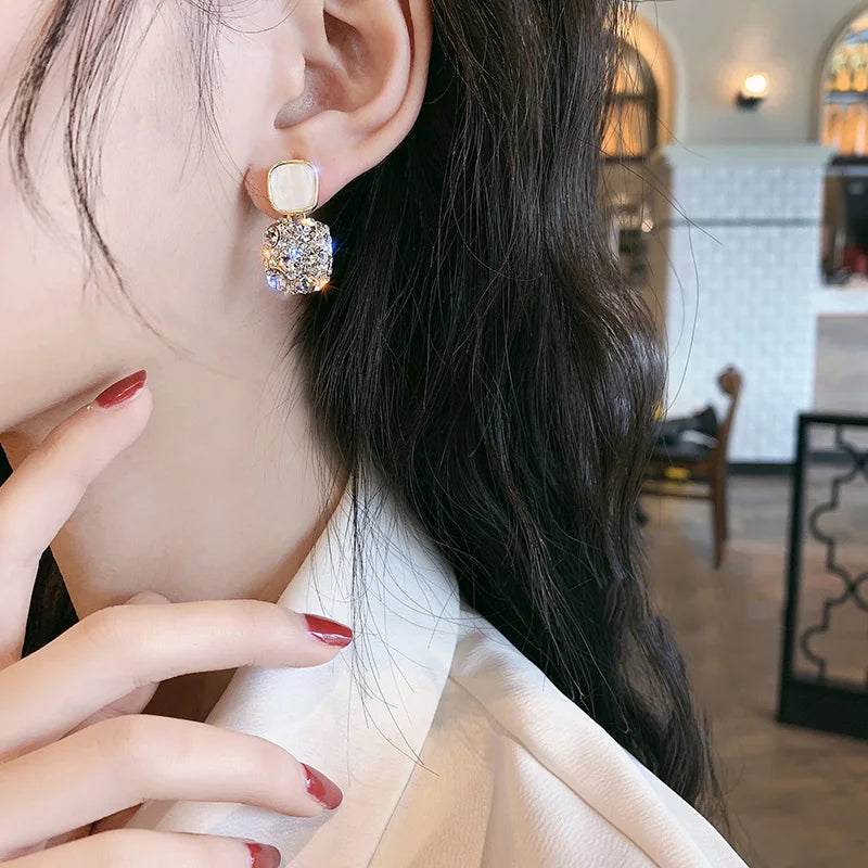 Black Crystal Rhinestone Drop Earrings - Elegant Party Jewelry