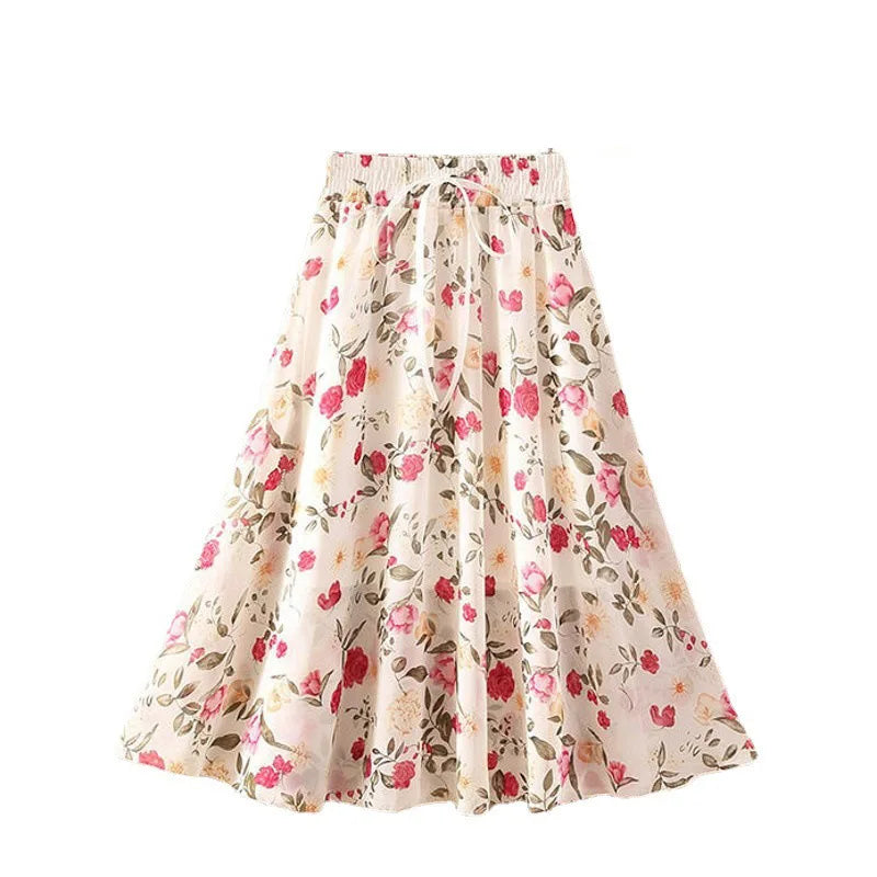 Floral Chiffon Long Skirt for Girls