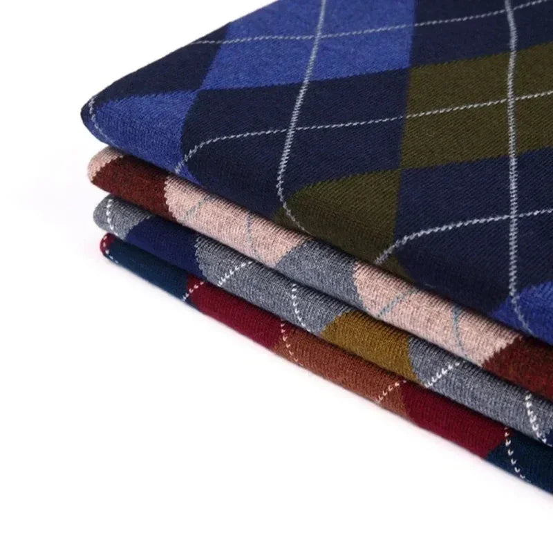 Men's Business Casual Pullover Wear Warm Sleeveless Wool Knitted Sweater Plaid Vest Tops