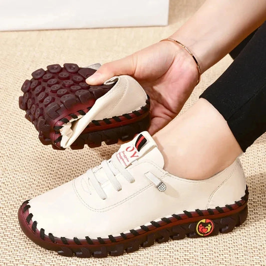 Women's PU Leather Sports Shoes - Large Size Running Sneakers with Elastic Straps