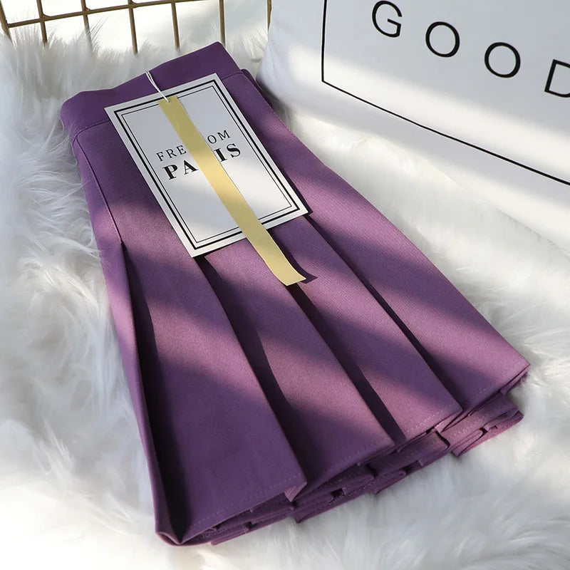 Korean High-Waisted Pleated A-Line Skirt