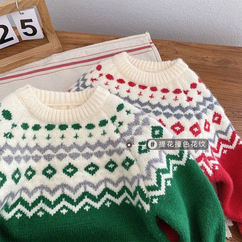 Winter Baby Christmas Sweater – Kids' Jacquard Knit Pullover or Toddler Cardigan