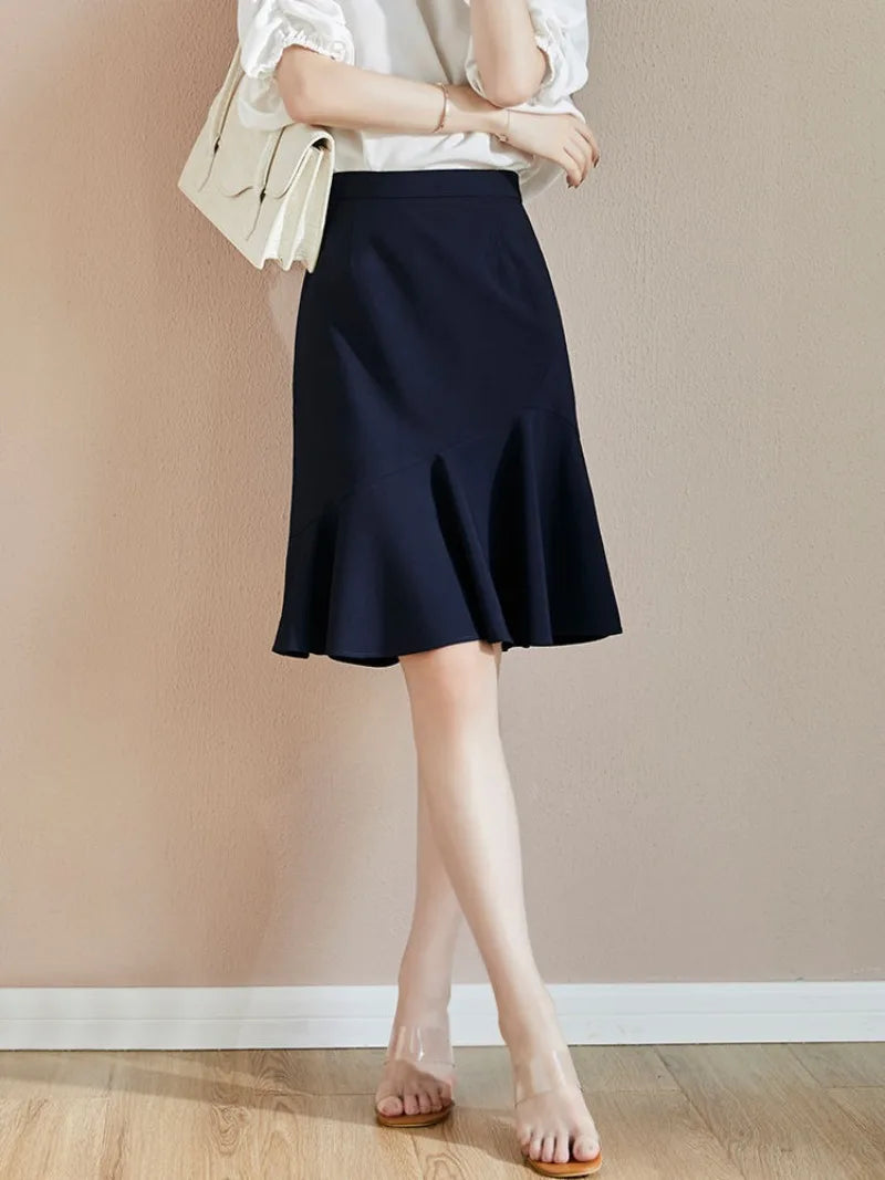 Summer High Waist Wrap Midi Trumpet Skirt - Women's Office Fashion
