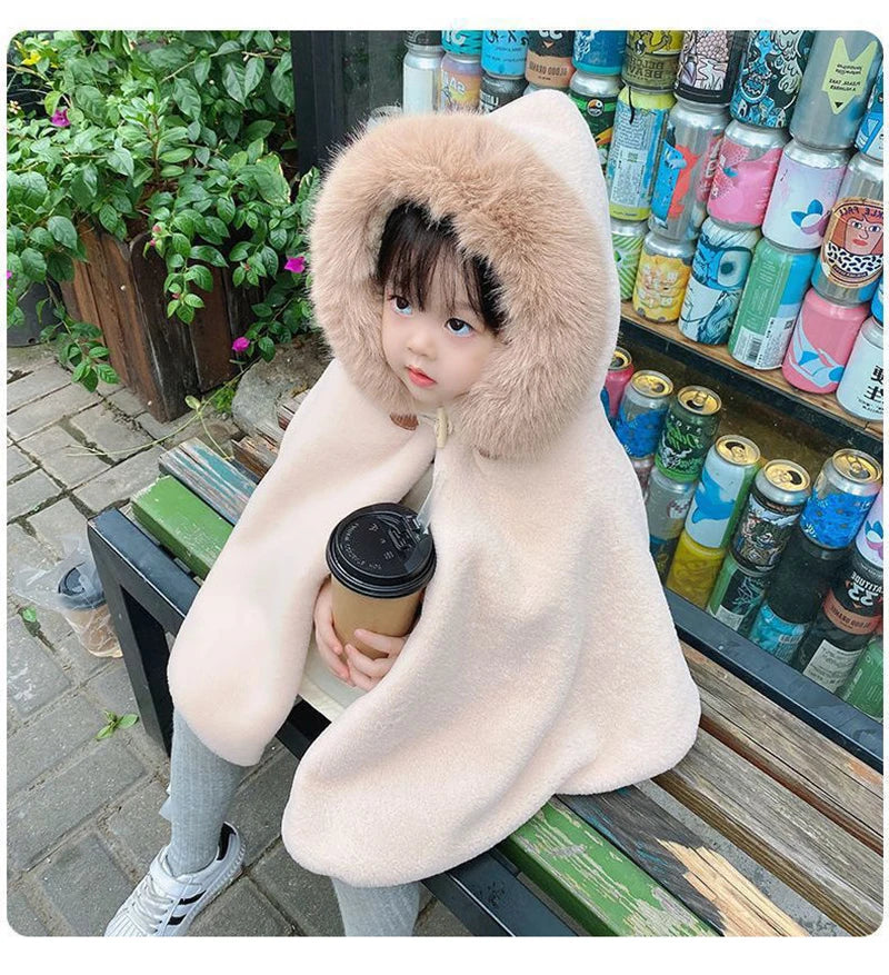 Baby Girl Faux Fur Hooded Cloak - Winter Princess Cape for 1-7 Years