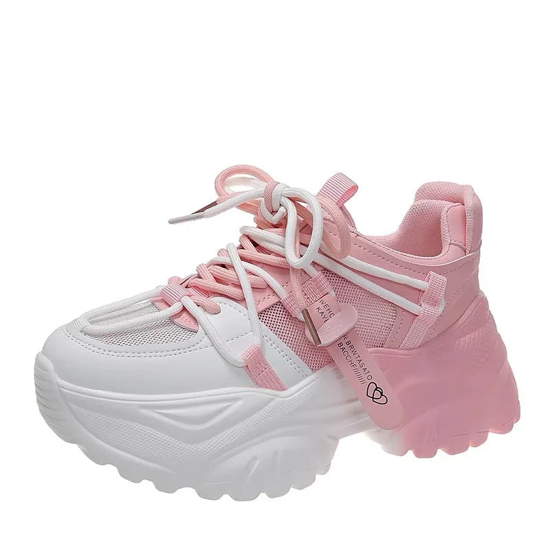 Women's Platform Sneakers - Spring Casual Tennis Shoes with Thick Sole