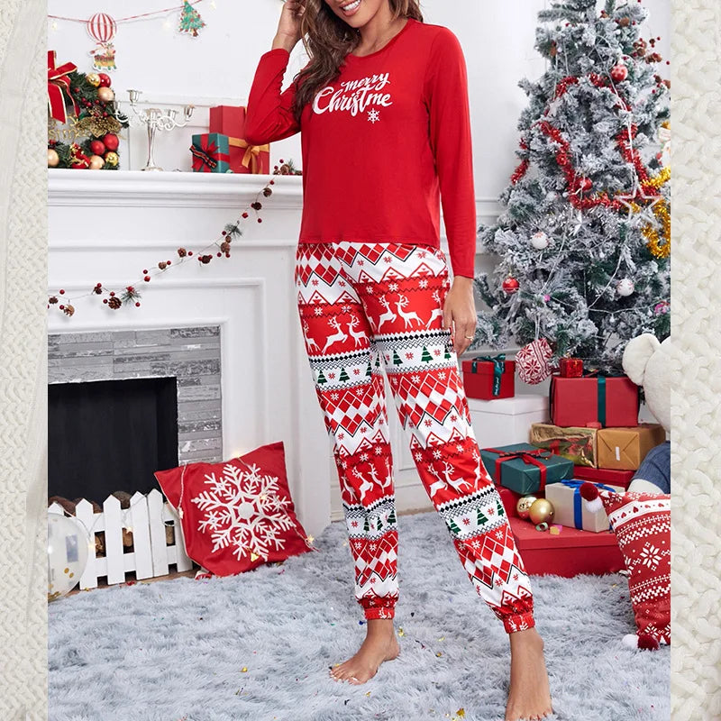 2Pcs Women's Christmas Print Long Sleeve Pajama Set