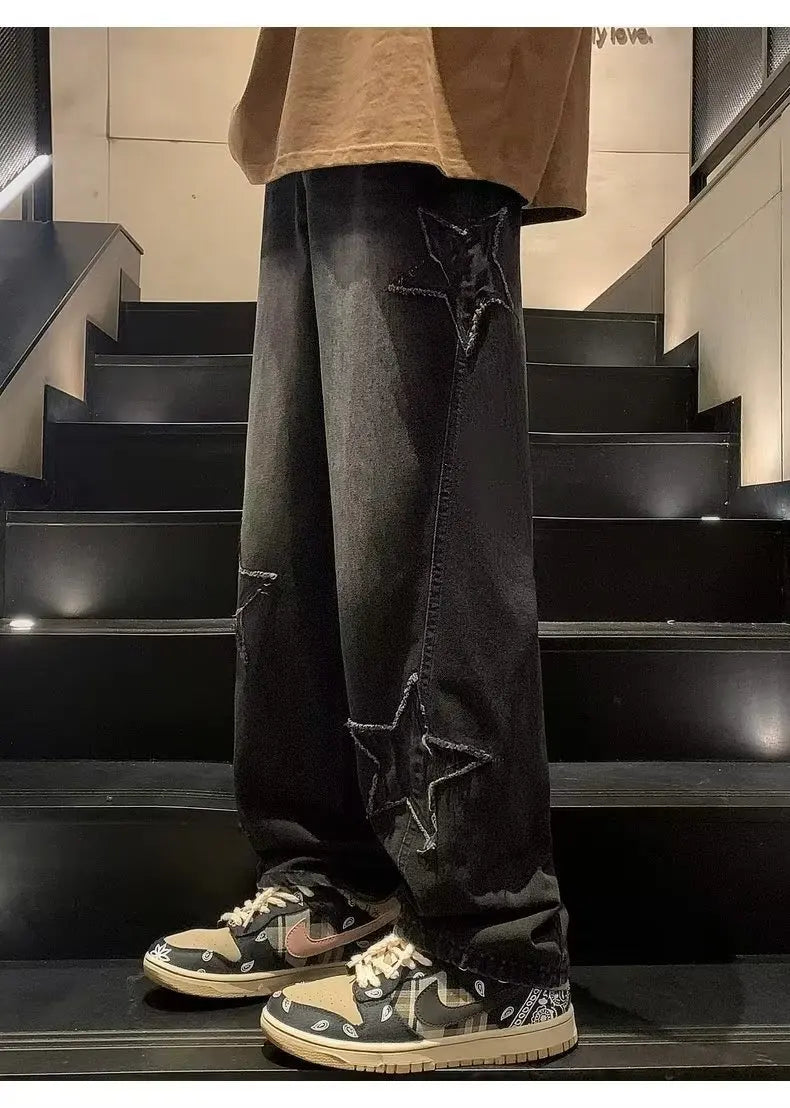 Hip Hop Embroidered Baggy Jeans - Men's Fashion Trousers