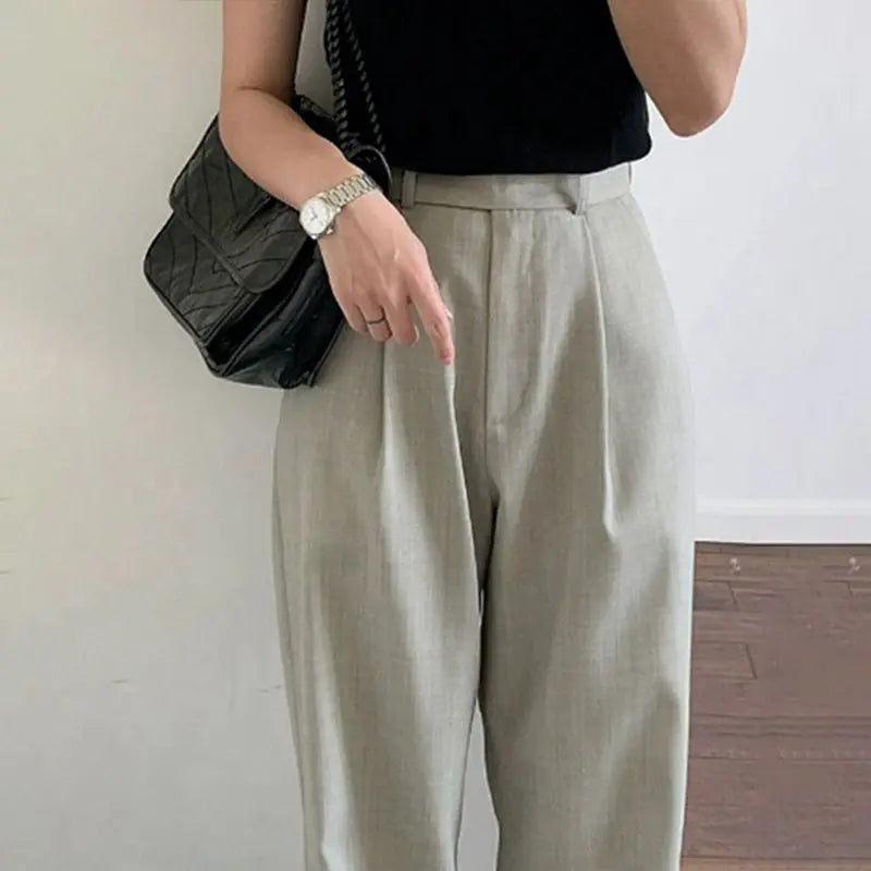 High Waist Narrow Wide-Leg Pants Draping Effect Tight Waist Straight-Leg Pants Classic Women's Trousers Commuter Gray Suit Pants