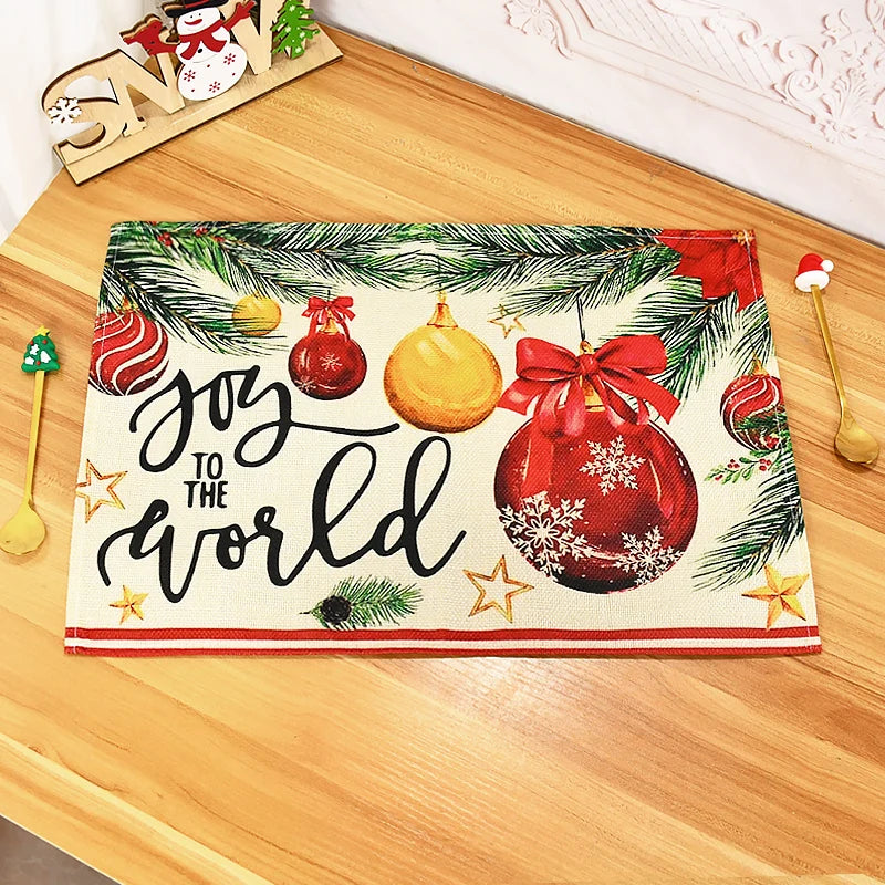 1/2pcs Linen Christmas Placemats – 30x45cm Buffalo Plaid Snowman Gnome Table Mats for Home Decor