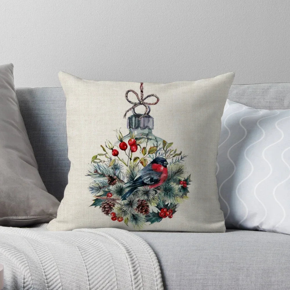 1PC Christmas Linen Pillowcase Cushion Cover – Customizable Home Sofa Decoration