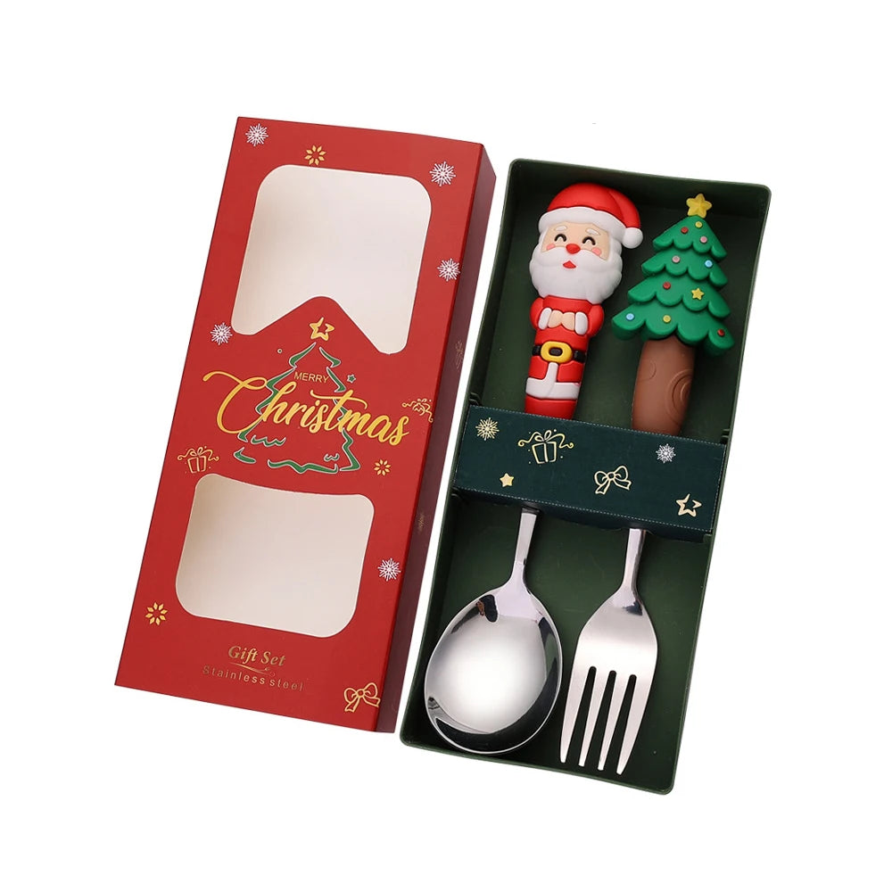 2/4Pcs Christmas Stainless Steel Dinnerware Set – Luxury Gift Box, Santa Cutlery