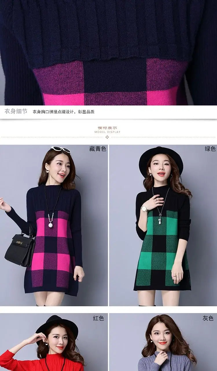 Women's Plaid Office Lady Dress – Autumn/Winter Loose-Fitting O-Neck