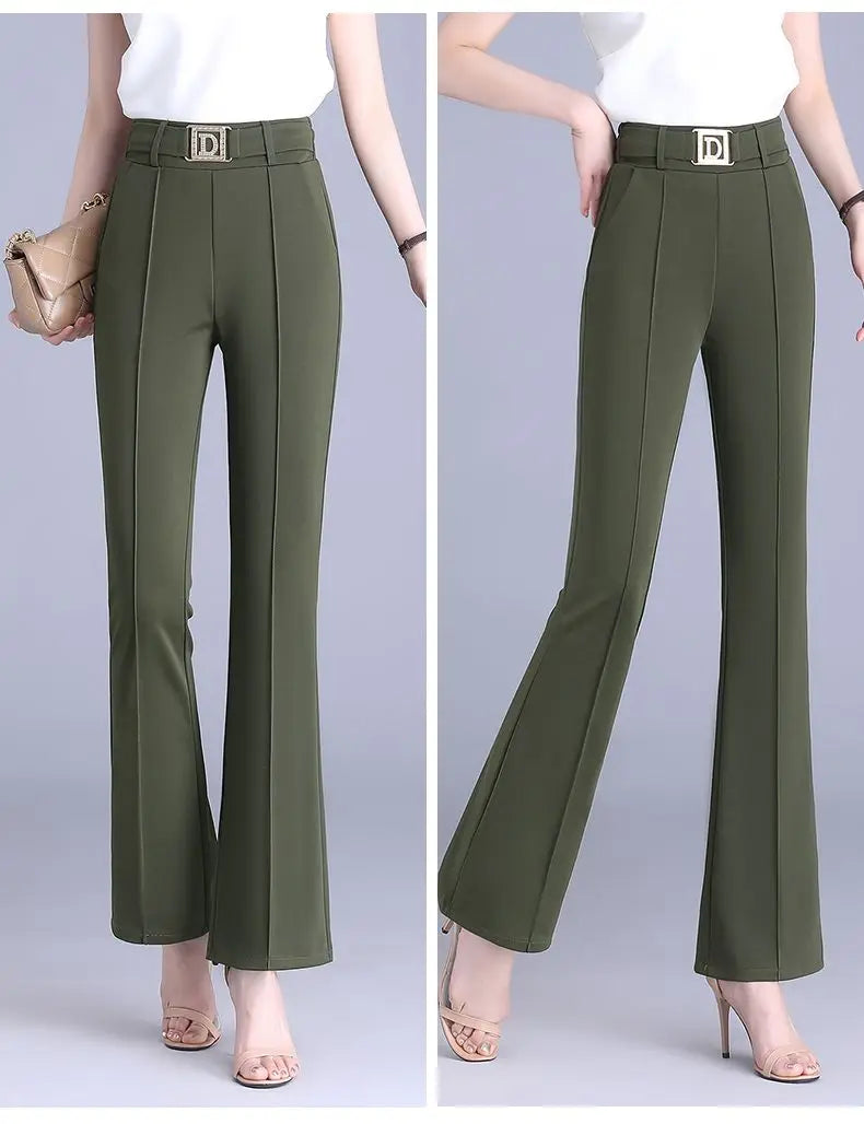 Spring/Summer High Waist Flare Pants with Bright Line Decoration