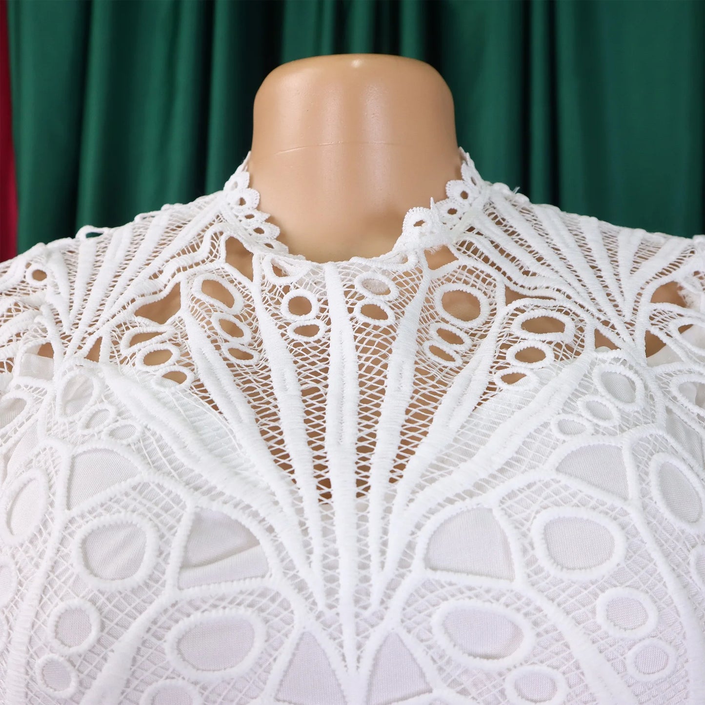 Elegant Pleated Lace Dress – O-Neck, Belted, Mid-Calf Party Dress