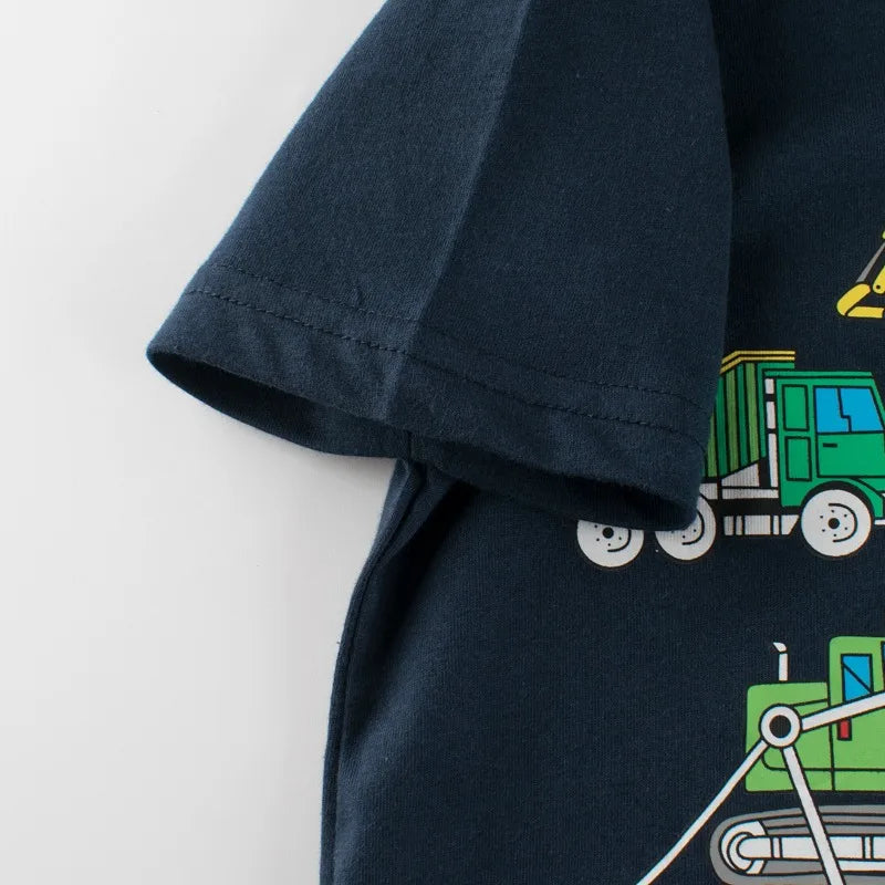 Summer Boys Cartoon Vehicle T-Shirts - Cotton Short Sleeves