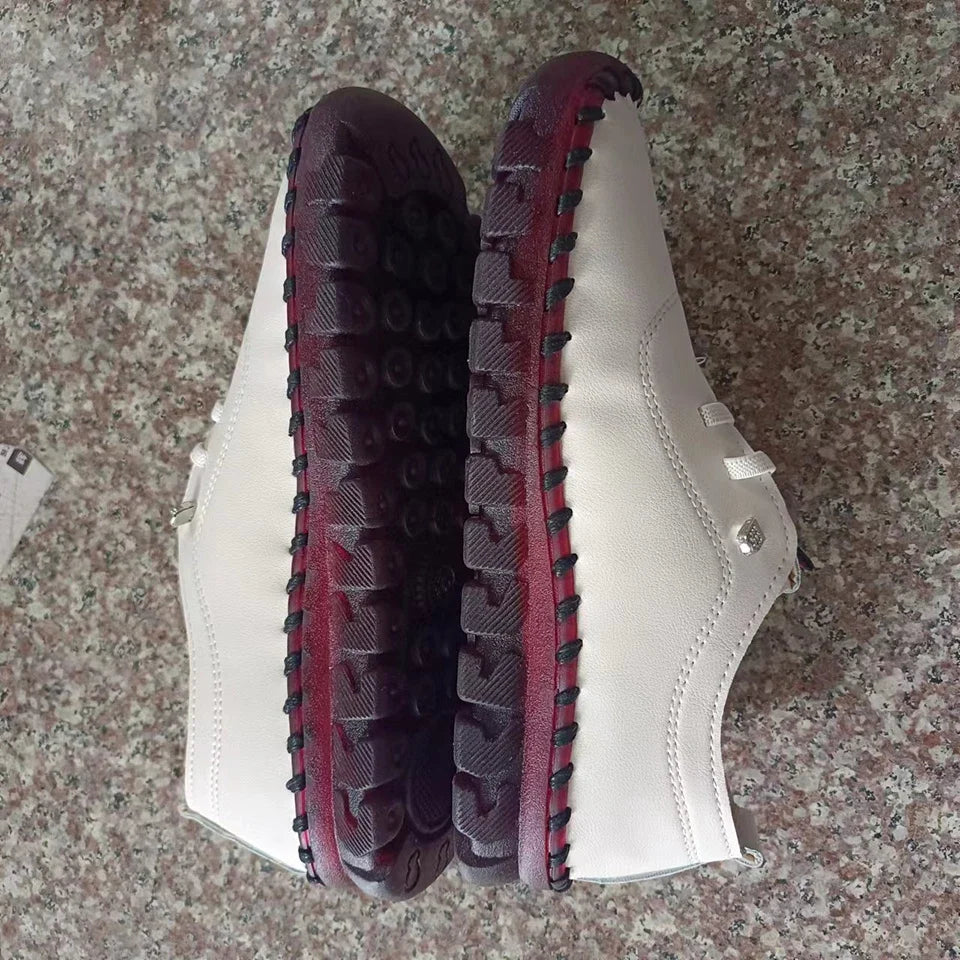 Women's PU Leather Sports Shoes - Large Size Running Sneakers with Elastic Straps