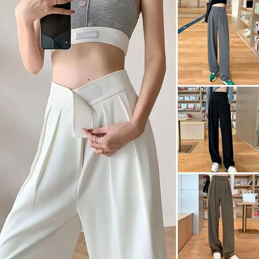 Vintage Wide-Leg Suit Pants - Women's Classic High-Waist Palazzo Trousers, Elegant Office Wear