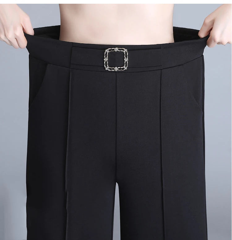 Khaki High-Waist Ice Silk Wide-Leg Trousers - Summer Design, Elegant Elastic Waist Baggy Pants for Women