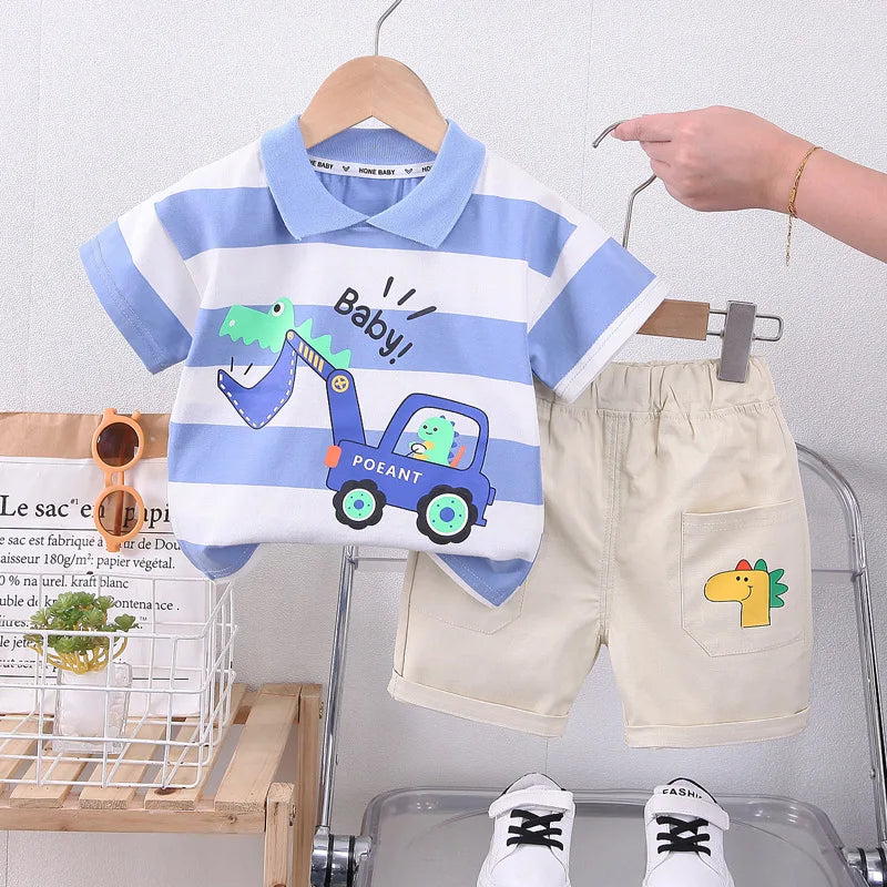 Baby Cartoon Excavator T-Shirt & Shorts 2-Piece Set