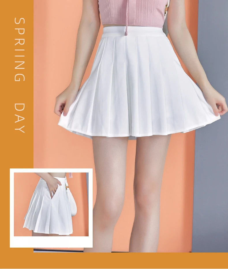 High-Waisted Black Pleated Skirt with Pockets