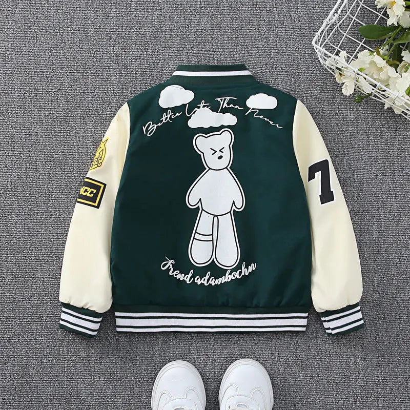 Spring Autumn Children’s Baseball Jacket – Striped Letter Coat for Kids