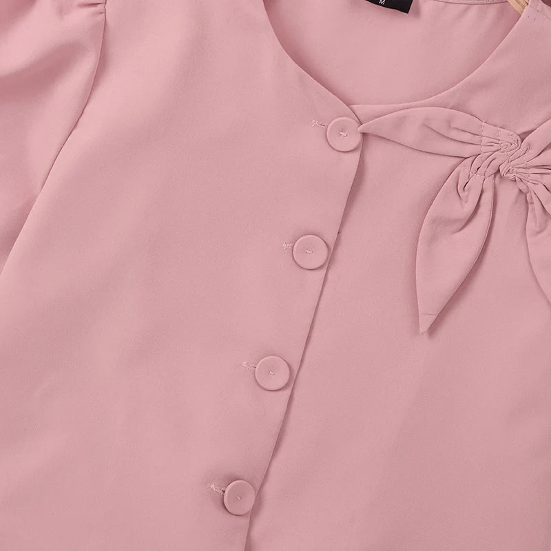 Women's Short Sleeve, Solid Color, Buttoned Tunic Top