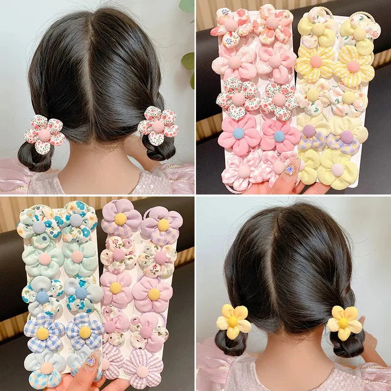 10 Pcs Baby Girl Flower Elastic Hair Bands - Soft Scrunchies & Ponytail Holders