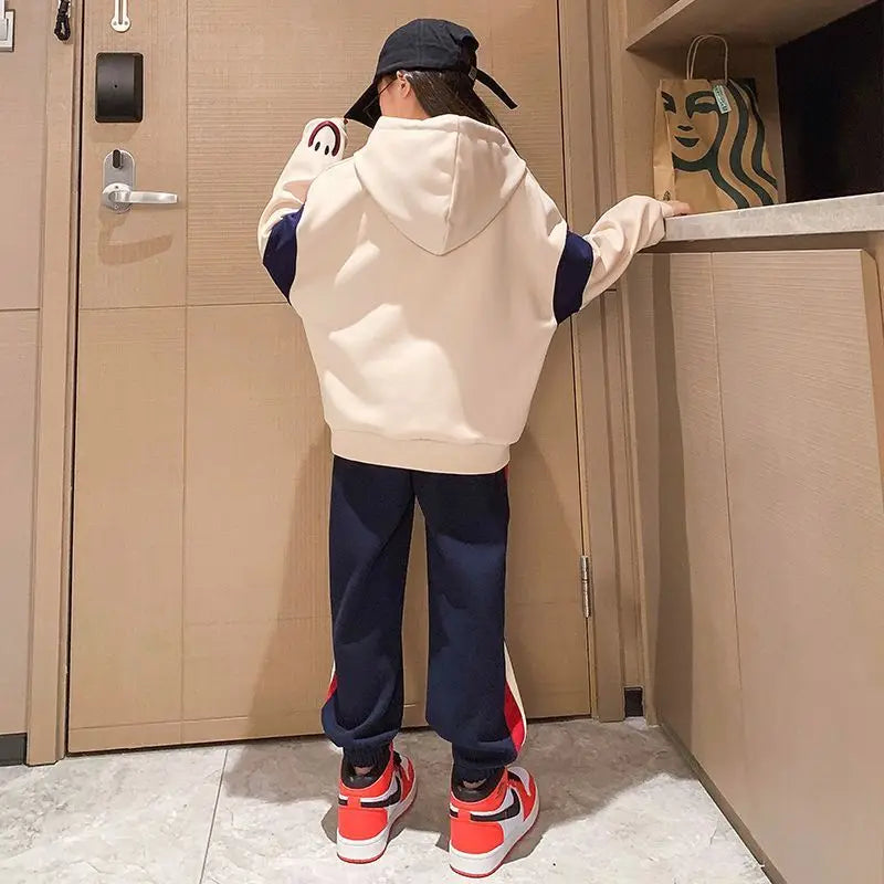 Girls' 2-Piece Casual Cotton Hoodie & Pants Sports Set