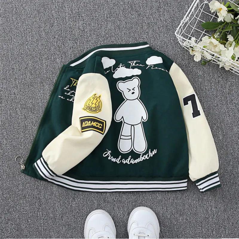 Spring Autumn Children’s Baseball Jacket – Striped Letter Coat for Kids