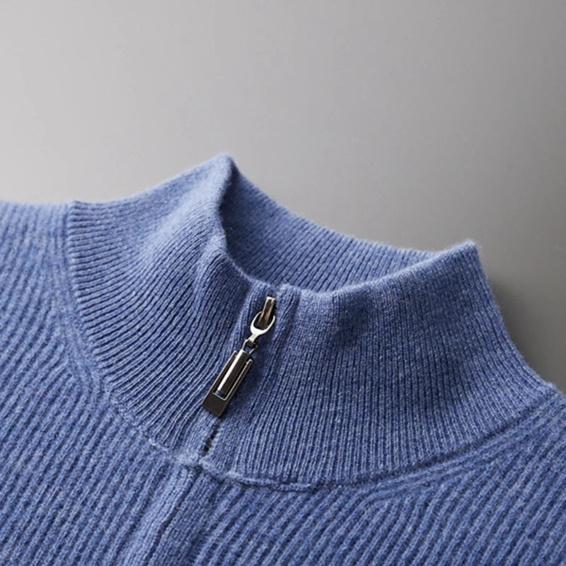 Autumn Winter 100% Pure Wool Men's Warm Sweater Stand Collar Thickened Cardigan  New Cashmere Casual Knitted Large Size Top