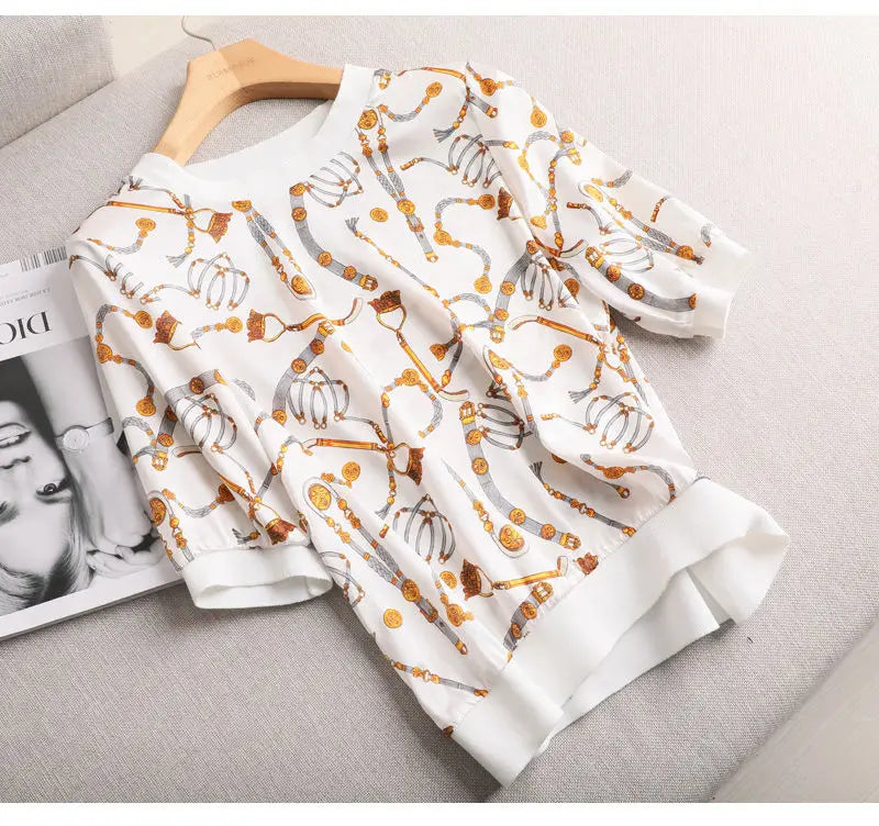 Vintage Ice Silk Short Sleeve Tee for Women