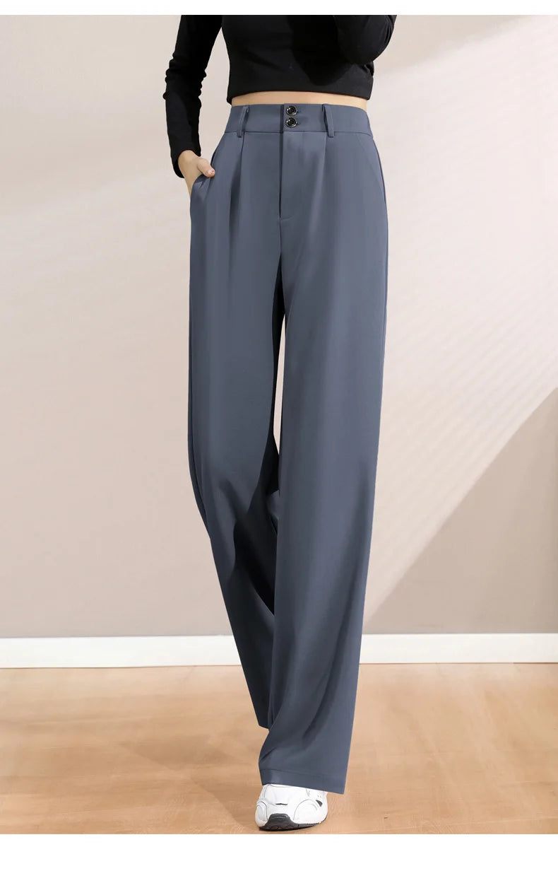 Women's High-Waist Slim Suit Pants – Spring/Autumn Korean Straight-Leg Trousers