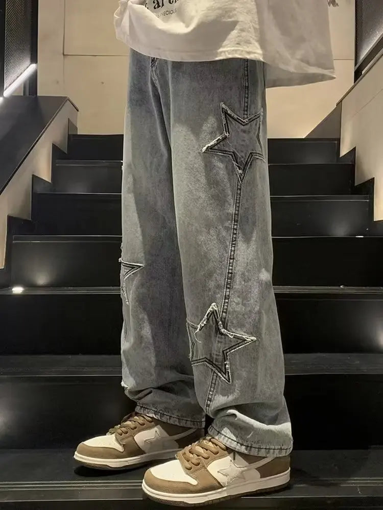 Hip Hop Embroidered Baggy Jeans - Men's Fashion Trousers