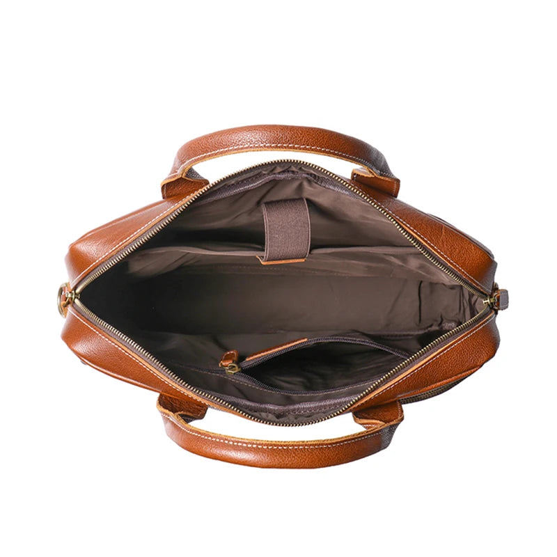 Leathfocus Vintage Cowhide Briefcase – 14" Laptop Bag & Crossbody Shoulder Bag