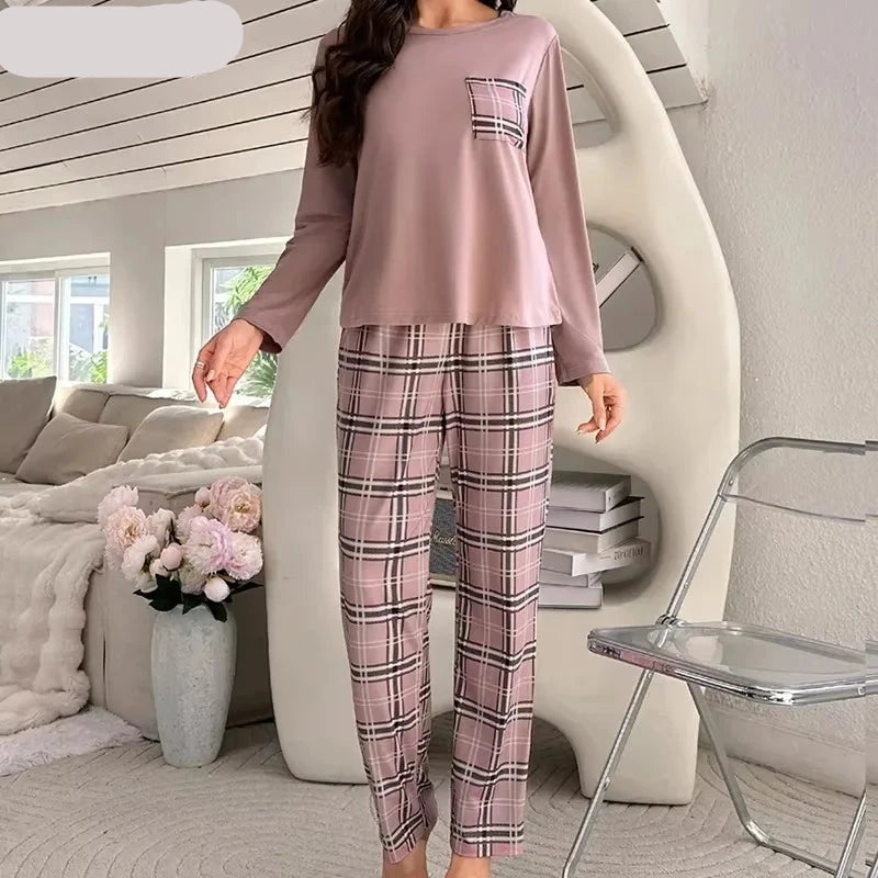 Autumn Winter Heart Print Pajamas for Women - Milk Silk Sleepwear