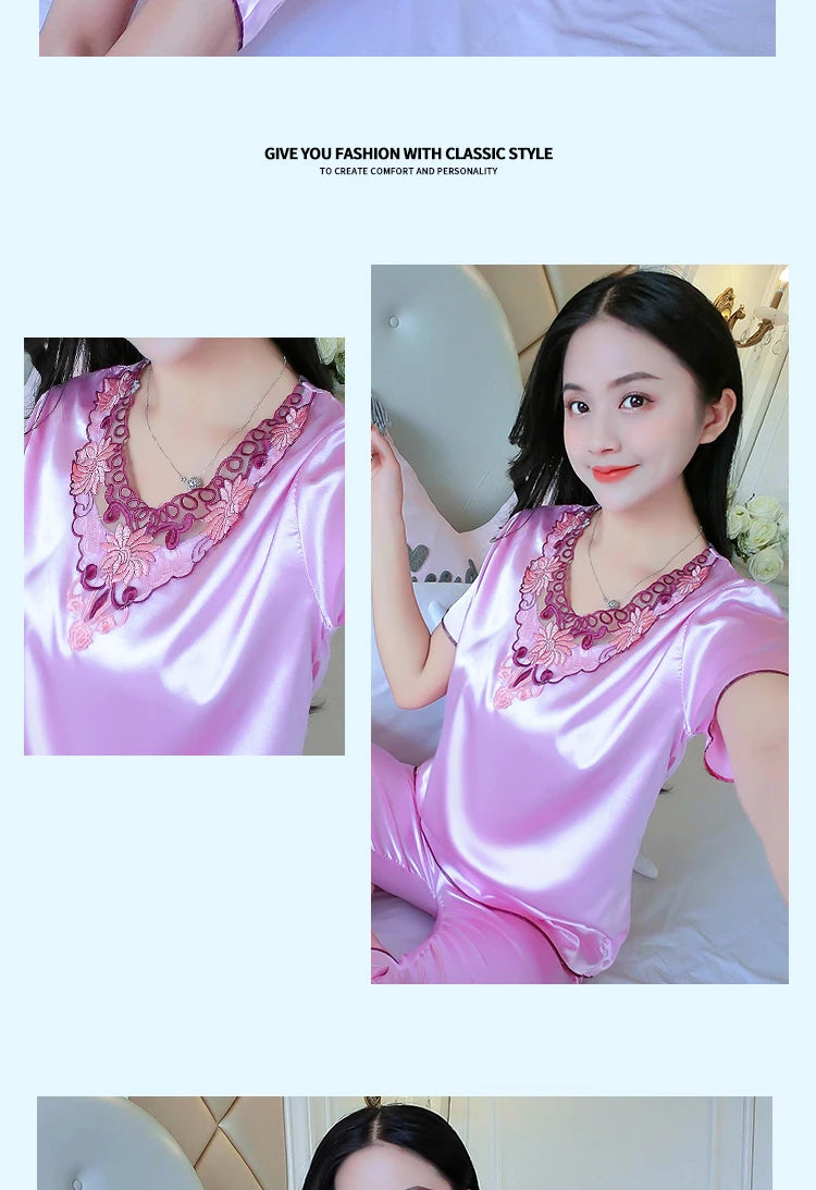 Plus Size 3XL Satin Pajama Set - Women's Casual Sleepwear (2 Pieces)