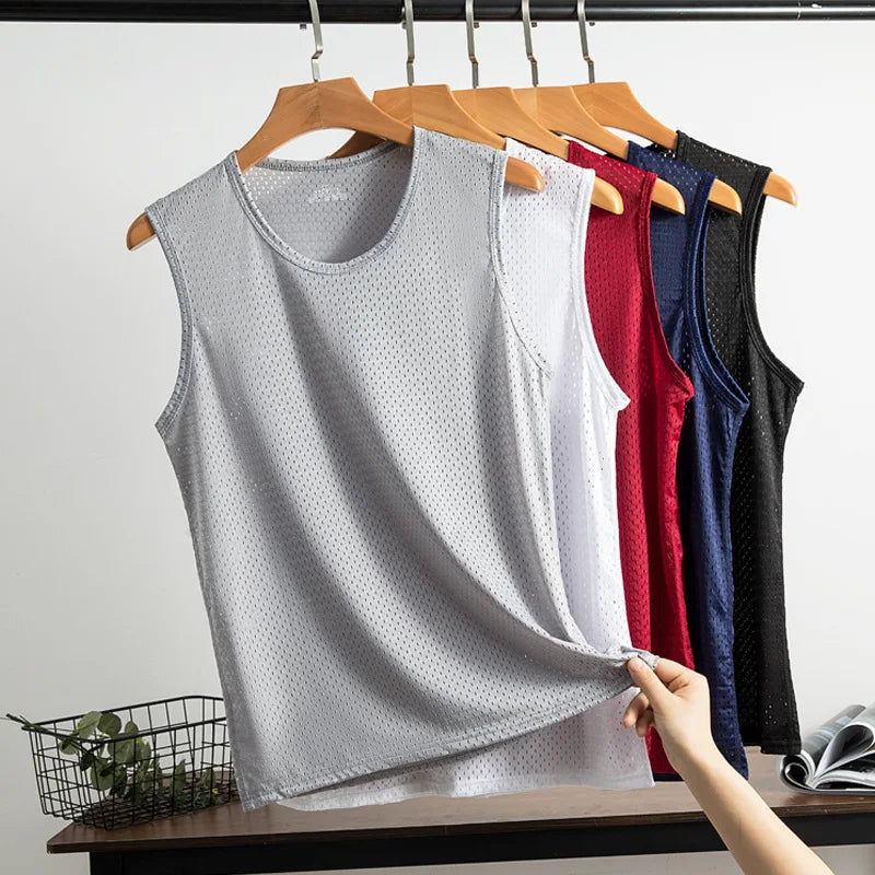 Men's Ice Silk Mesh Tank Top – Transparent Bodybuilding Sleeveless Shirt, Fitness Vest